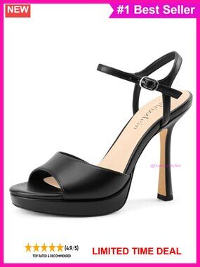 Platform Stiletto Heels Faux Leather Ankle Strap Open Toe Wedding Shoes